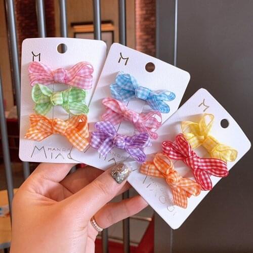 3 Pcs/Set Cute Bows Baby Hair Clips Candy Color Children Girl Hairpins Lattice Kids Barrettes Baby Hair Accessories For Girls