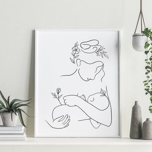 Mother and Baby Child Art Line Drawing Posters Abstract Minimalist Wall Art Canvas Print Painting Nursery Decorative Pictures