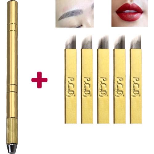 Free Shipping Permanent Makeup Eyebrow Microblade Eyebrow Kit for Body Art Tattoo Paint Manual Pen + 5pcs Needles Tattoo Manual