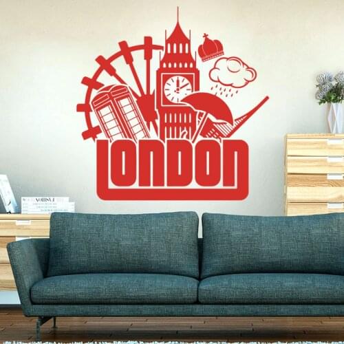 Large London Big Ben Phone Box Wall Sticker Bedroom Adventrue Travel London Sign Wall Decal Play Room Vinyl Decor