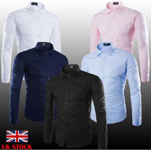 UK Men Stand Collar Shirts Slim Fit Button Down Dress Formal Casual T-shirt Tops