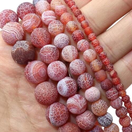 Natural Red Frost Cracked Agates Stone Loose Spacer Bead For Jewelry Making DIY Bracelet Necklace Accessories 4 6 8 10 12mm
