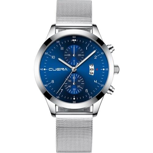 CUENA Watches Men Top Brand Luxury Blue Casual Mesh Belt Watch Fashion Sport Watch Men Waterproof Quartz Clock Relogio Masculino