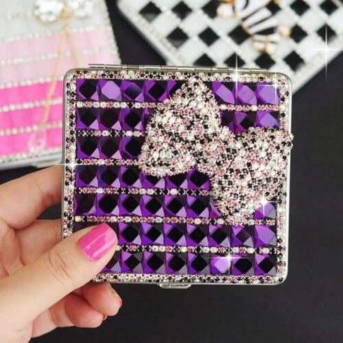 Ladies Metal Bow Lips Cigarette Case Creative Rhinestone Diamond PU Leather Smokes Holder 20 Sticks Portable Storage Box Gifts