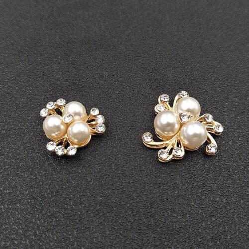 10pcs Metal Alloy Flowers KC Gold Crystal Rhinestone Imitation Pearl Flowers Connectors Charm For Jewelry Making