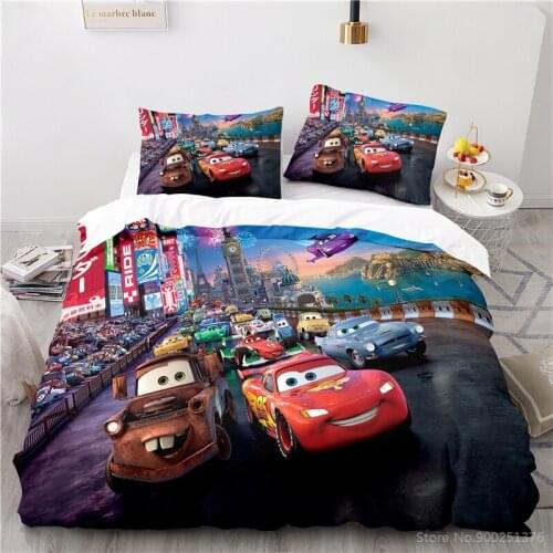 Cars Lightning McQueen Mater 3D Print Bedding Set Comforter Cover with Pillowcase Soft Duvet Cover Set for Children Boys Gift