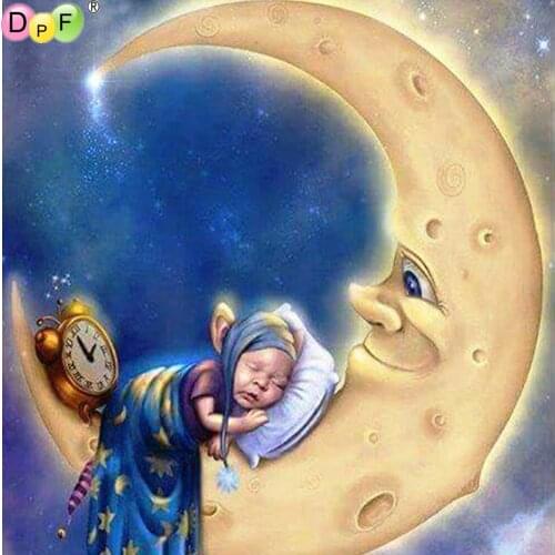 DPF 5D Diy diamond painting round full diamond moon embroidery cross stitch kit mosic home decoration gift