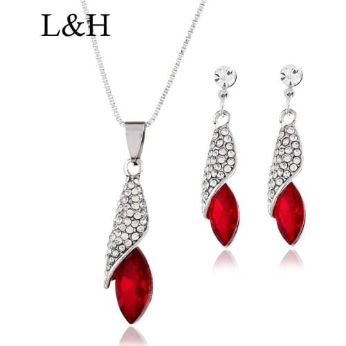 Rhinestone Crystal Water Drop Pendant Necklace Dangle Drop Earrings Wedding Bridal Jewelry Set For Women boucle d'oreille