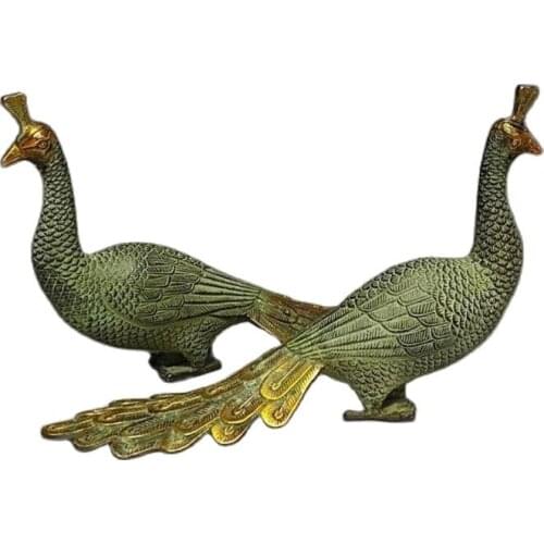 Chinas Old Fengshui Decoration copper Peacock and a Pair of copper Statues