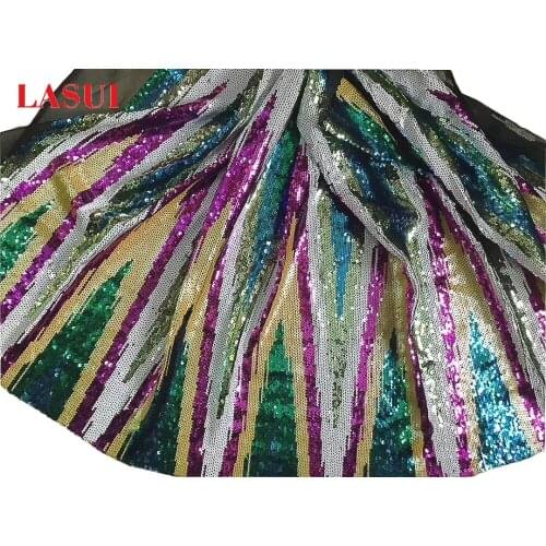 LASUI Top quality popular colourful sequins mesh fabric 1y/lot shining lace Glittering night dress evening decoration Q046