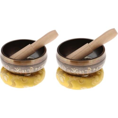 Chakra Tuned Brass Singing Bowls with Cushion and Singing Bowl Mallet Set for