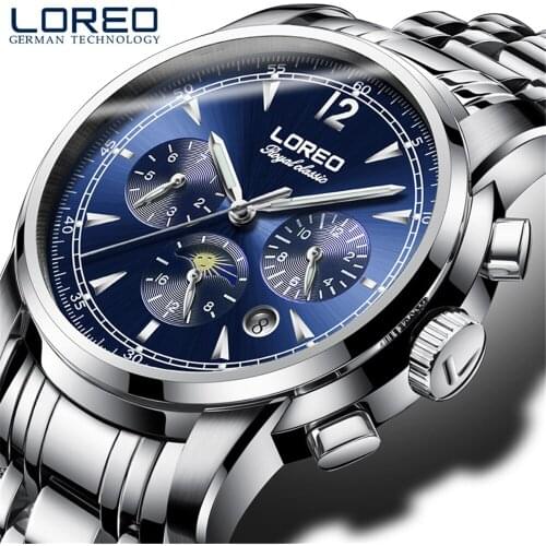 LOREO Luxury Sapphire Automatic Mechanical Watch Men Multifunctional 24 Hours Week Calendar Mens Watch Top Brand Luxury Montre