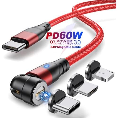 USLION PD60W 3A Micro USB TYPE-C LIGHTNING Magnetic Mobile Phone Fast Charging Cable 540 degree rotatable High-speed Data Line