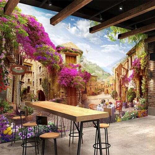 Milofi custom 3D wallpaper retro European flowers street scene scenery background wall