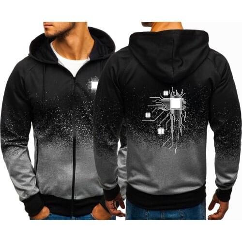 Hoodies Men Computer CPU Core Heart Print Casual Gradient color GEEK Nerd Freak Hacker PC Gamer Fleece Sweatshirts zipper Jacket