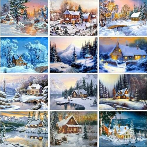 NEW 5D DIY Full Round/Square Diamond Painting Winter snow house Picture Diamond Embroidery Cross Stitch Mosaic Christmas gifts