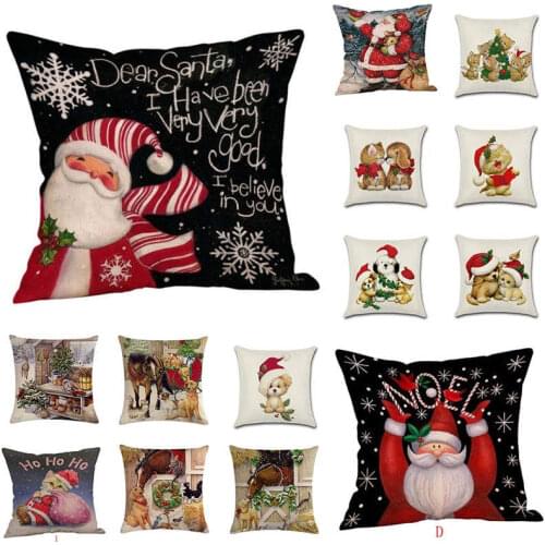 Santa Claus Cute Dog Throw Pillowcase Cotton Linen Festive Beautiful Decoration Home Sofa Car Seat 45*45 cm Cushion Cover