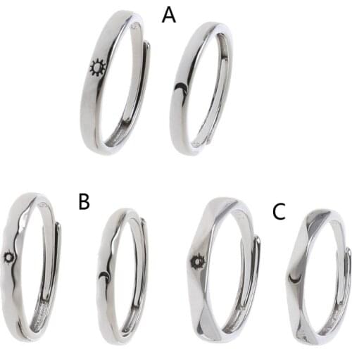 2Pcs Sun and Moon Lover Couple Rings Set Promise Wedding Bands for Him and Her F3MD
