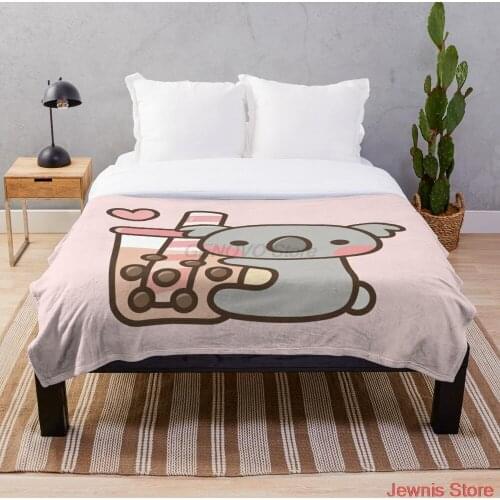 Cute Koala Bear And Bubble Tea Throw Blanket Fleece for Beds Thick Quilt Fashion Bedspread Sherpa Throw Blanket Adults Kids