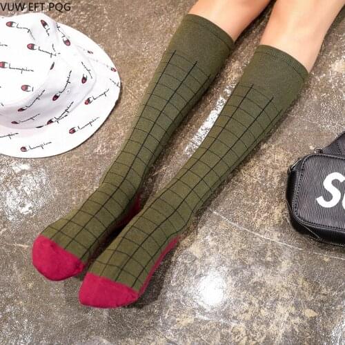 Autumn and winter long tube girls socks plaid green wild legs socks fashion beautiful street