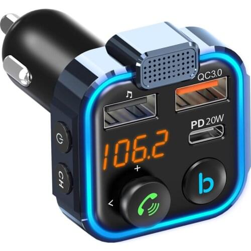 PD 20W + QC3.0 Bluetooth Adapter Car Stronger Microphone And Bass Transmitter For Car Bluetooth LED Backlight Wireless Call