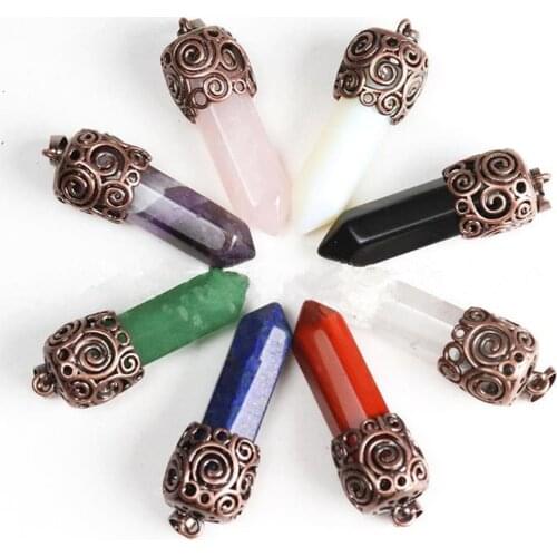 Natural Gemstone Reiki Healing Crystal Quartz Hexagonal Pendulum Chakra Pendant