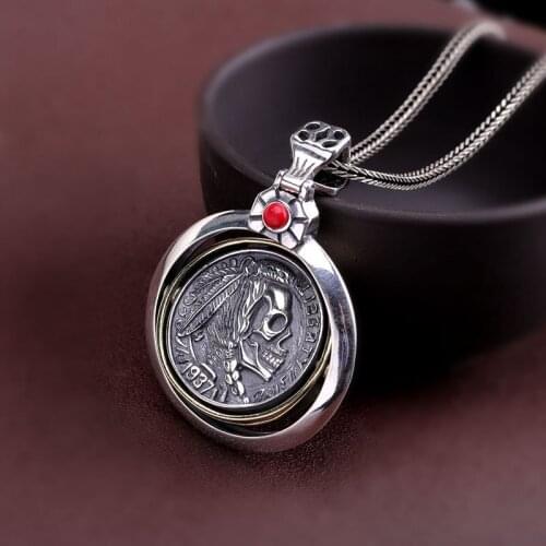 Character silver items S925 pure silver ornaments south red hip-hop personality seiko mens skull pendant silver