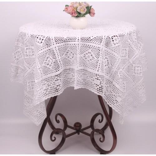 CURCYA Handmade Vintage Beige White Crochet Tablecloth Rectangular Square Christmas Decorative Wedding Crocheted Table Cover