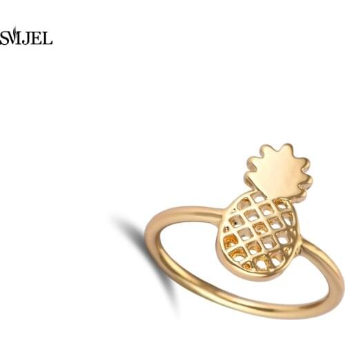 SMJEL 10PCS-R142 New Fashion Cute Pineapple Simple Funny Outline Fruit Rings Lovely Ananas Rings for Women Party Gift R142