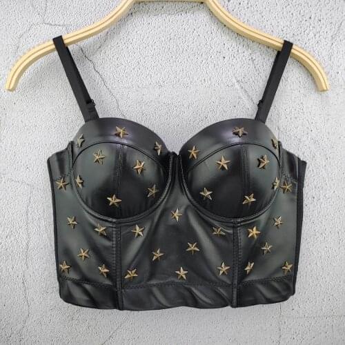 New Arrival Women Sexy Designer Star PU Leather Black Red Tops Camisole Ladies Trendy High Street Adjustable Camis Crop Tops