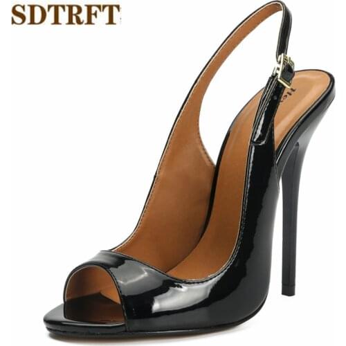 SDTRFT Slingbacks shoes woman 14cm thin heels zapatos mujer Crossdresser Peep Toe Pumps casual Stilettos Summer Sexy SM Sandals
