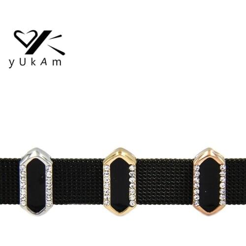 YUKAM Black Oil Drip Rhinestone Bar Slide Charms Keeper Collection for Stainless Steel Mesh Keeper Bracelets Accessories Making