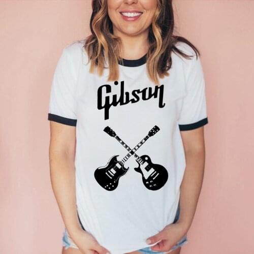 2020 Women Gibson Guitar Graphic Tee Vintage Gibson Shirt Cute Retro Ringer Tees Aesthetic Casual T-shirt Ulzzang Tumblr Tops