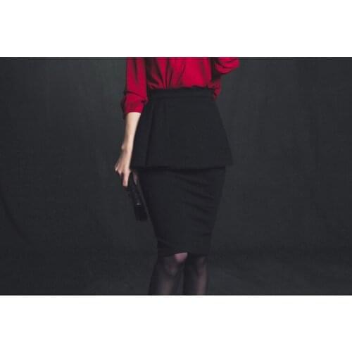 Customize Summer Fall Women Plus Size XXS-6XL Black Pencil Skirt Ladies High Waist Bodycon ruffles Slit Black Office Midi Skirts