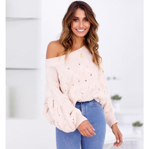 Off Shoulder Plain Sweater Women 2019 Raglan Sleeve Casual Solid Sweaters Sexy Women Clothes Pullovers Autumn Winter DD2357