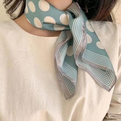 Luna&Dolphin Custom Made Spring Women Square Scarf 70x70cm Office Lady Green Wave Point Chiffon Silk Bandana Hijab Neckerchief