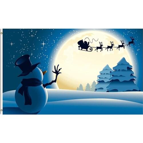 Winter Snowman Christmas Santa Claus On Sleigh Snow Reindeer Moon 3x5 Feet Flag Polyester 3 X 5 Ft Flag for Outdoor Indoor Decor