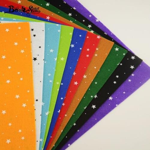 100% Polyester Non-woven Star Dots Pattern Felt Fabric 15cmx15cm Handmade Decoration Sewing Toys Dolls Thickness 1mm 10 Color
