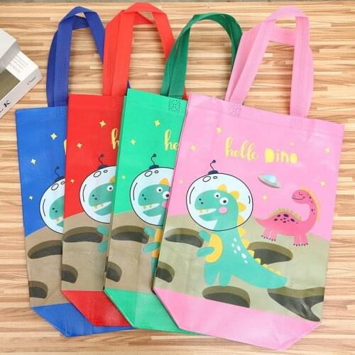 12PC Multi-use Gift Tote Bags DIY Gift Bag Kids Birthday Party Favor Non-woven Treat Bags Dinosaur With Handle Shopping Bag
