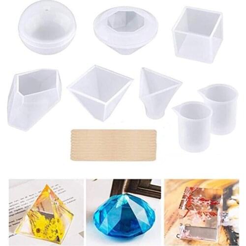 18Pcs Clay Molds Silicone Tool Kit Resin Casting Molds Making Crystal Pendant Mould For DIY Craft Supplies With Measuring Cups