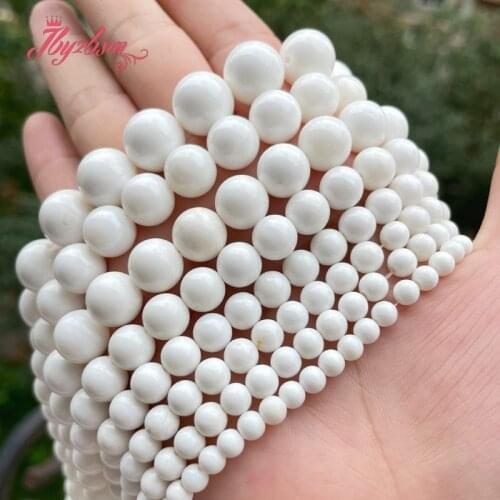 4/6/8/10/12mm Natural White Tridacna Shell Smooth Round Stone Beads Spacer For DIY Necklace Bracelet Jewelry Making Strand 15"