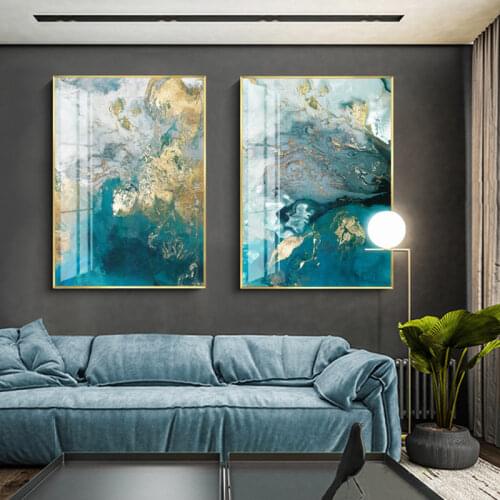 Fresh Abstract Art Canvas Painting Posters and Prints Wall Art Canvas Yellow Blue Abstrac Art Pictures Living Room Nordic Decor