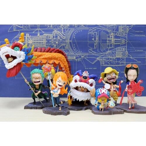 Anime One Piece Luffy Chinese New Year Lion Custome Zoro Sanji Nami dragon Robin Usopp Chopper lion dance Cute Figure Model Toys