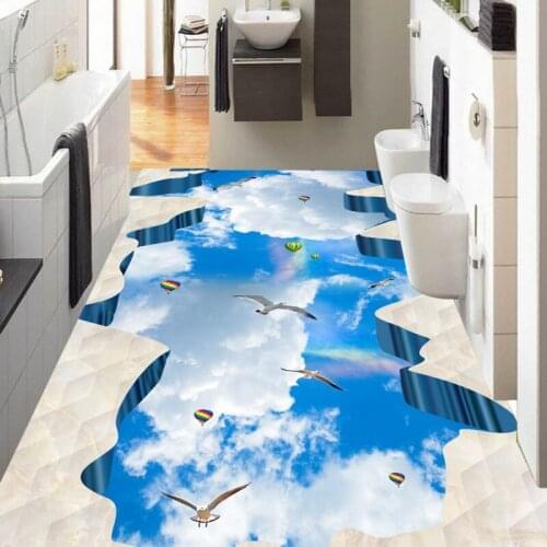 Free Shipping Blue sky white bathroom bedroom walkway 3d floor painting waterproof anti-skidding flooring wallpaper mural