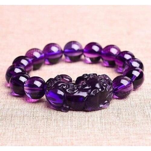 10/12mm Black Purple Crystal Bead Bracelet Pixiu Wealth Bracelets For Women Men Charm Buddha Bracelet Good Luck Jewelry