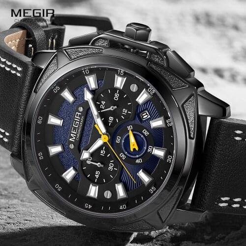 Luxury Military Sport Watches Men Casual Leather Strap Quartz Watch Man Fashion Waterproof Chronograph Wristwatch Relogio 2128