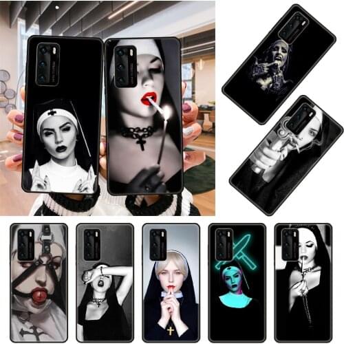 Phone Case For Huawei P20 P30 P40 P Smart Z 2019 P10 Mate 30 10 20 Lite Pro Black Cover Hoesjes Luxury Funda Art Sister Nun