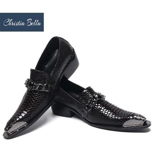 Christia Bella Men Dress Shoes Genuine Leather Gentleman Party Business Suit Shoes Alligator Print Wedding Party Shoes Stage