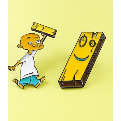 Plank Ed, Edd, and Eddy brooch 90s cartoons Bald Little Boys Wooden Board Enamel Pins Hats Backpack for Kids Lapel pins Jewelry