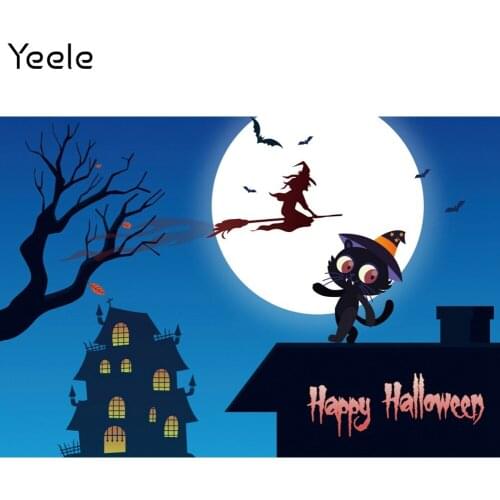 Yeele Photocall Halloween Backdrop Moon Sky Cat Witch Baby Birthday Party Decor Photographic Background Photography Photo Studio